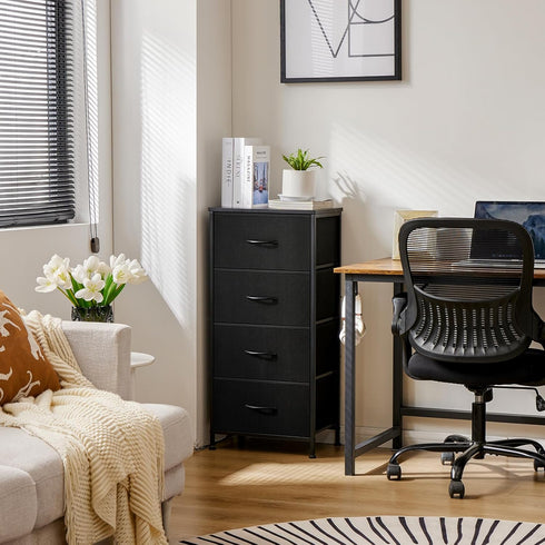 Sweetcrispy Dresser for Bedroom with 4 Drawers, Skinny Fabric Storage Tower, Chest of Drawers for Closet, Living Room