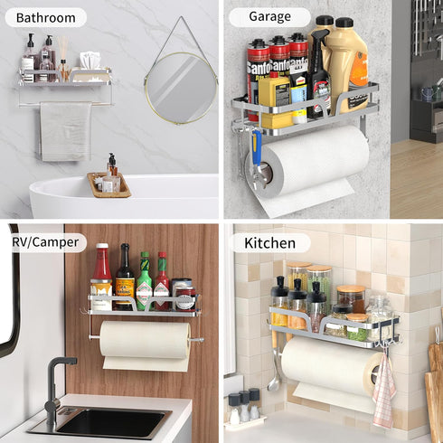 2-in-1 4 YIGII Garage Paper Towel Holder with Shelf, Wall Mounted Shop Paper Towel Roll Holder, Stainless Steel