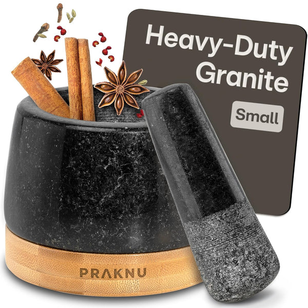 Praknu Mortar and Pestle Set Small - Heavy-Duty 1 Cup Stone Grinder