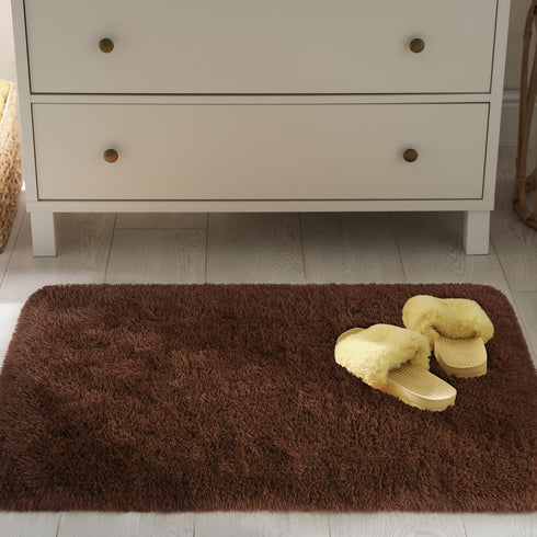 Chicrug 2x4 Feet Soft Plush Fluffy Runner Rug for Bedroom Living Room, Non-Shedding Shag Carpet, Coffee