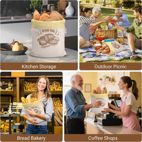 NIKKOUR (2 Pack) 2) Cotton Beeswax Bread Bag Reusable Double-Lock Freezer Safe for Homemade Sourdough Bread Food