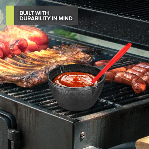 Modern Innovations Cast Iron Melting Pot, Basting Pot for Grill Cooking, Small Cast Iron Saucepan