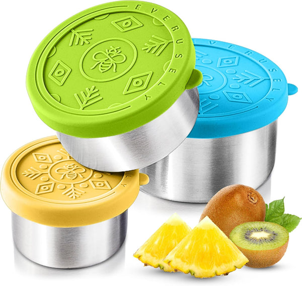 Everusely Stainless Steel Snack Containers for Kids, Lunch Containers with Lids, Metal Lunch Box, Stainless Steel
