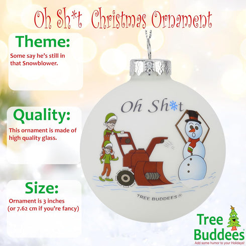 Tree Buddees Oh Sh*t Funny Snowblower vs Snowman Glass Bulb Ornament