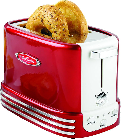 Nostalgia New and Improved Wide 2-Slice Toaster - Perfect for Bread, English Muffins, Bagels, 5 Browning Levels, Crumb