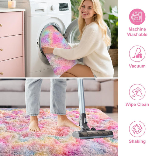 2x3 Small Area Rug Unicorn Rainbow Rugs for Girls Bedroom Soft Fluffy Shag Fuzzy Pink Carpet Princess Rug for Girls
