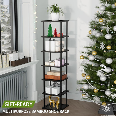 '-7 Closet Vertical Tall Shoe Rack Organizer for Entryway Tier Free Standing Slim Narrow Bamboo Wood Corner Stackable