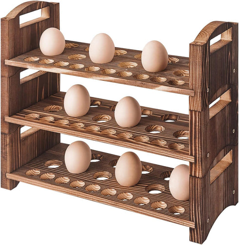 Wooden Egg Holder 3 Layer Fresh Egg Rack Holders Countertop Stackable Quail