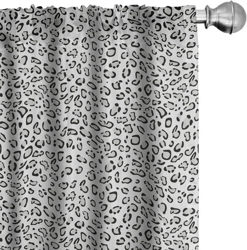 Lunarable Snow Leopard Curtains, Greyscale Natural Camouflage Wild Cat Skin, 2 Panel Set for Living Room