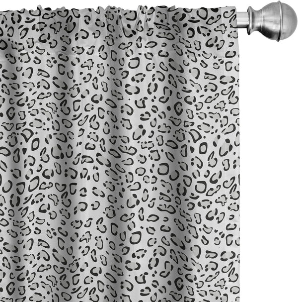 Lunarable Snow Leopard Curtains, Greyscale Natural Camouflage Wild Cat Skin, 2 Panel Set for Living Room