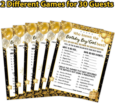 Set 30 HOMANGA Who Knows The Birthday Boy Girl Best, Birthday Game Cards for Party Activities, Birthday Game Cards