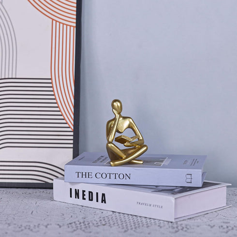 suruim Gold Reading Women Statue, Thinker Sculptures, Abstract Art Figurine, Gold Shelf Decor, Gold Desk Decor