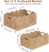 Set 2 iEGrow Scalloped Wicker Basket, of Woven Rattan Natural Water Hyacinth Baskets with Built-in Handles, Rectangle