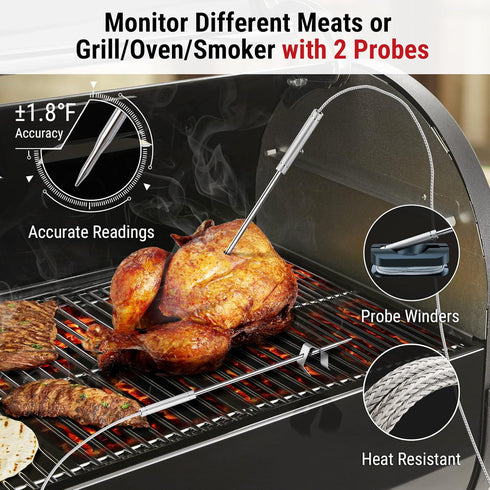 ThermoPro Wireless Meat Thermometer, 650ft Digital Wireless with 2 Meat Probes for Cooking, BBQ Smoker