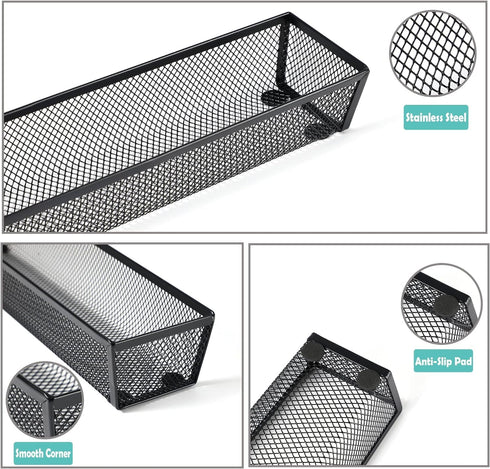 BYCY Silverware Drawer Organizer, Mesh Utensil Organizer for Kitchen Storage, Black Steel Metal Mesh Tray for Flatware