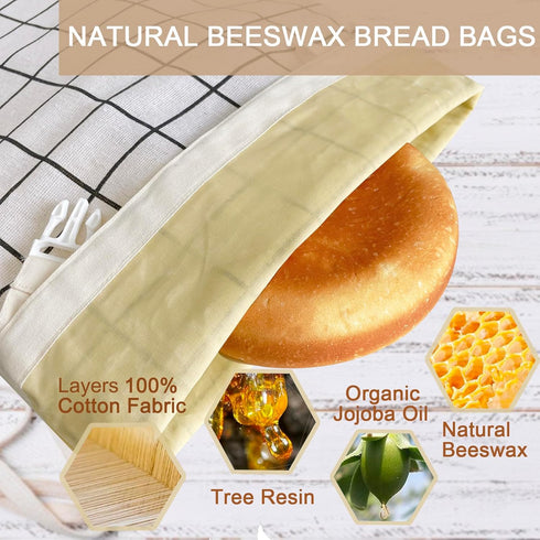 Set Beeswax Bread Bags for Homemade Bread and Bowl Cover Reusable Bread Baker Sourdough Bags