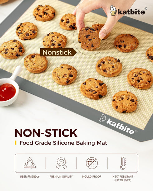 Silicone Baking Mat, Katbite Large Set of 3 - 2 Half Sheets (11 5/8" x 16 1/2") + 1 Quarter Baking Sheet, Nonstick