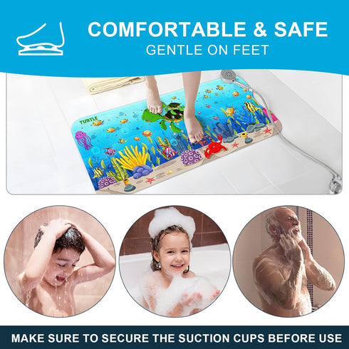 40''x16'' XIYUNTE Baby Bath Mat for Tub Non Slip Kids Bath Mat - Extra Long Cartoon Bathtub Mat Non Slip Kids Shower