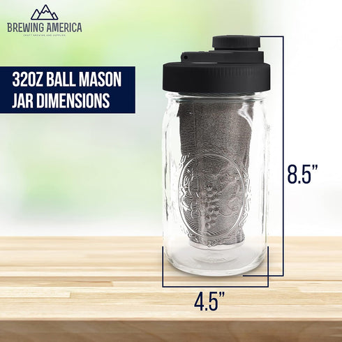 Brewing America Mason Jar Cold Brew Coffee Maker Infuser | Made in USA Wide Mouth Mason Jar with Screw Top Pour Lid,