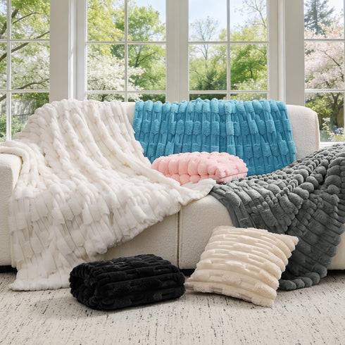 Cozy 50x60 inch, BEDELITE Faux Fur Grey Throw Blanket for Couch - Super Soft & Plush Striped Blanket for Sofa and Room