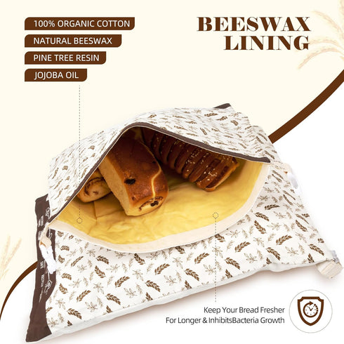 2-Pack 1713 Beeswax Bread Bags for Homemade Bread & Sourdough, Elegant XL Reusable Cotton Bread Storage Bags, Beeswax
