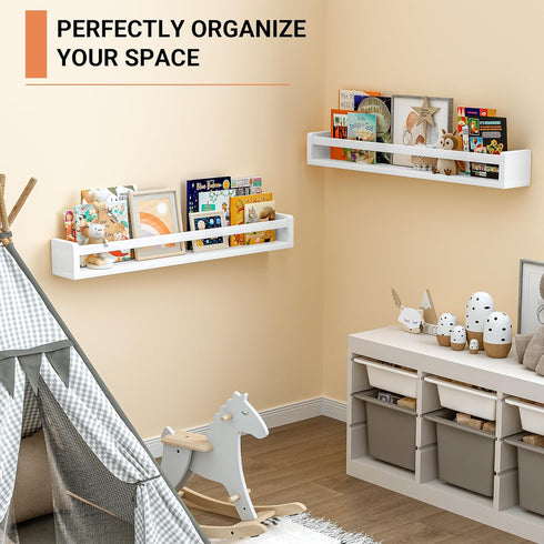 Heimlove 32 inch Set 3 Nursery Floating Shelves, Solid Wood Nursery Book Shelves for Wall, Bookshelf for Kids, Wall