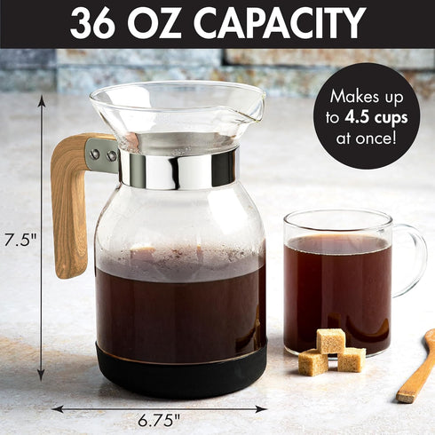 Primula Park Set, Permanent Reusable Filter Coffee Dripper, Borosilicate Glass, Easy to Use, 36 oz