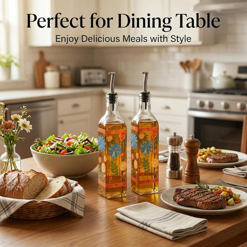 Set Set BBQ,Orange,2 Pack 17 oz. TZSSP Olive Oil and Vinegar Dispenser Glass Dispenser Bottles Cooking Oil Cruets
