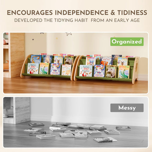 4-Tier 28.7 15.7 13.6Natural/Green Kids Bookshelf - Montessori Book Shelf for Kids Rooms, Easy Installation