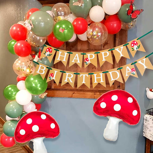 JeVenis 43 PCS Mushroom Birthday Banner Party Decoration Mushroom Balloon Garden Party