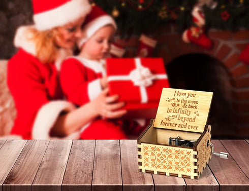 Wooden Music Box, I Love You to The Moon, Gifts for Husband, Wife, Kids for Christmas, Birthday, Anniversary
