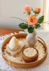 Set 6 JUNGLE CULTURE Mother of Pearl Rattan Coasters for Drinks with Holder Handmade Round Coaster of Wicker Homeware