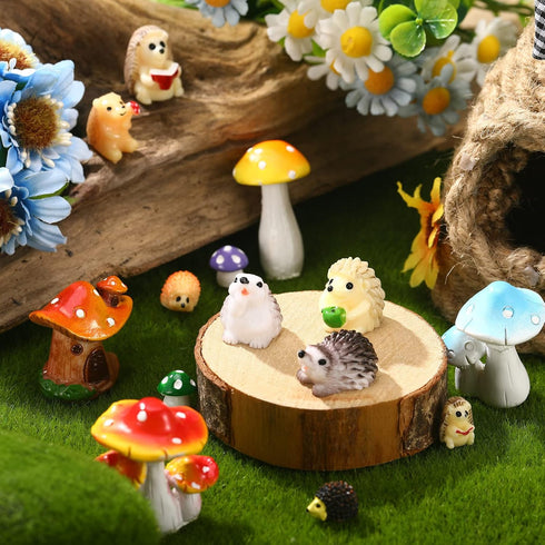 Woanger 30 Pcs Fairy Outdoor Garden Accessories, Resin Mini Hedgehog Mushroom Figurines for Terrarium Decor