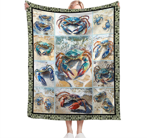 Luxvio Cozy 50"X40" Crab Blanket Coastal Crabs Throw Blanket Soft Warm Fuzzy Plush Gifts for Girls Women Lightweight