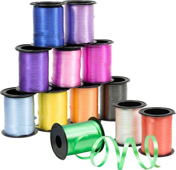 GIFTEXPRESS 12 Curling Ribbon Balloon String Assortment 12 Crimped Rolls Assorted Colors for Gift Wrapping, Crafts