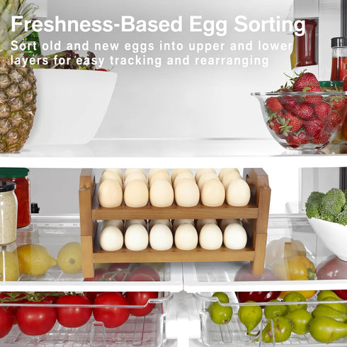 Uibyriy 2-Tier 36 Countertop Wooden Egg Holder for Eggs, Wooden Egg Holder with Carry Handle for Chicken, Duck