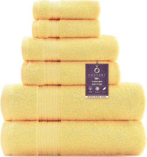 COZYART Yellow Luxury Bath Towel Set, Turkish Cotton Hotel Towel Bulk for