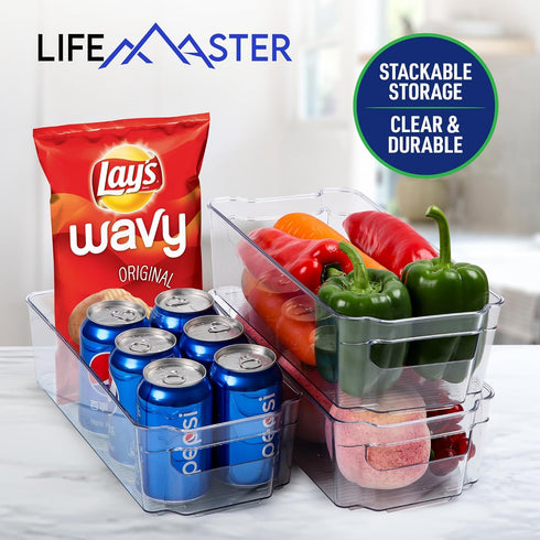 Pantry Organizers and Storage Bins, Stackable Clear Bins for Kitchen and Freezer, Multi-Purpose Kitchen Storage Bins -