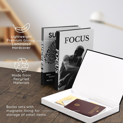 Set 3 Motivational Desk Dcor of Decorative Books for Modern Home Office Decor Shelf Aesthetic Black & White Faux/Fake