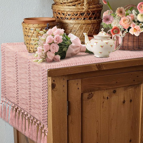 yuboo Pink Table Runner 48 Inches Long, Boho Dusty Rose Table Runner