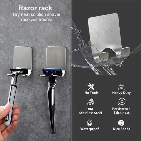 Hooks(2 Pack) LinMei Razor Holder Shaver Hooks Multi Purpose Self Adhesive Storage Hanger Stand Stainless Steel Heavy