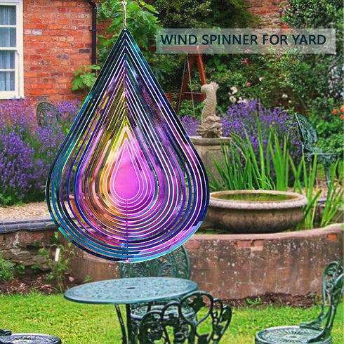 Wind Spinner Outdoor Metal 3D Hanging Yard Garden Decor Gifts, Stainless Steel Water Drop-Shaped Spinners