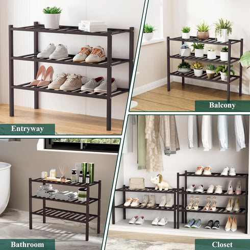2 Closet, Smiry Shoe Rack, Tier Small Bamboo Shoe Organizer, Stackable Free Standing Wooden Shoe Storage Shelf