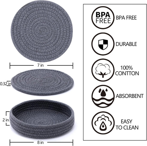 Trivets for Hot Dishes, Trivets for Hot Pots and Pans, 7 Inchs Hot Pads 5 Pcs and Storage Basket for Countertops, Pot Holders for Kitchen, Cotton Table Protector Hot Mats Heat Resistant (Mix) by Coga