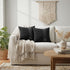 Pack 2 18 18 Inch of Black Boucle Decorative Pillow Cover with Faux Leather Modern Accent Pillow Case x Textured Stripe