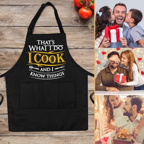 Grilling Aprons for Men, Canvas Cross Back Adjustable Chef Aprons with Large Pockets, Funny Gifts