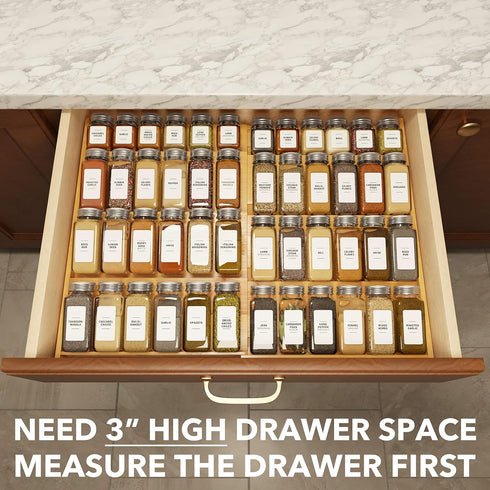 3" 4 12" 23" SpaceAid Bamboo Spice Drawer Organizer, (Need Deep Drawer) Expandable Tier Spices Rack for Cabinet