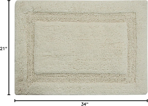 Bath Rug 100% Soft Cotton, 34x21 Inch, Latex Non-Skid Backing, Solid Ivory Color