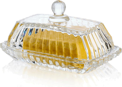 Countertop Clear Glass Butter Dish with Lid for - Refrigerator Door Shelf, Glass Butter Keeper Container, Butter Holder