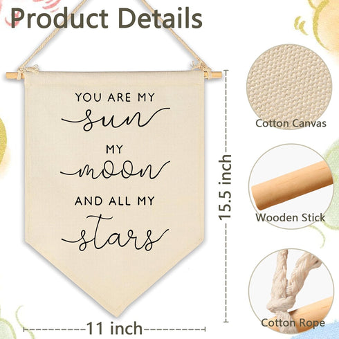 FYSIA Nursery Wall Art-Nursery Bedroom Gift-My Sun My Moon and All of My Stars-Canvas Hanging Pennant Flag Banner Wall